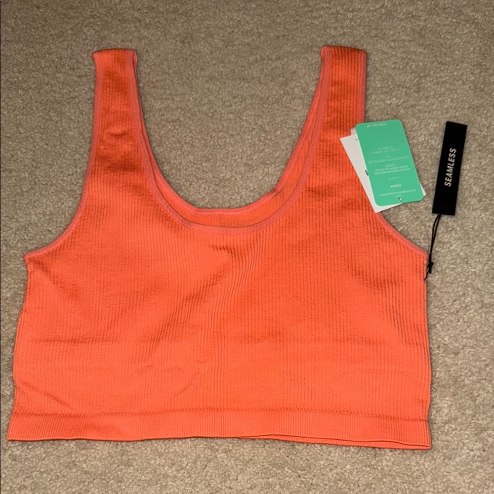 Seamless Orange Ribbed Crop Top
